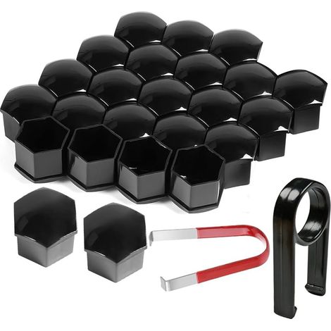 Boulon Ecrou Couvre 21 mm, Capuchons Protection Hexagonal pour écrous de Roue, avec Outil Demontage (Noir) (1/5)