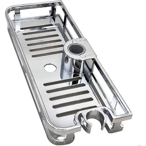 Étagère de douche chromée avec support pour douchette, porte-savon, rangement mural pour salle de bains, design pratique et compact (1/4)