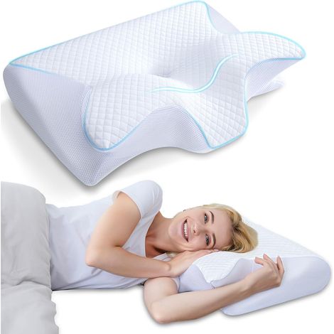 Oreiller Ergonomique Cervical, 2 en 1 Oreiller Orthopédique à Mémoire de Forme pour la Nuque, Oreiller pour Dormir sur Le Côté et sur Le Dos, 60 x 40 x 12/14cm (1/4)