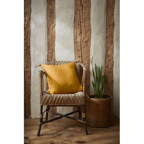 Coussin déhoussable avec pompons "Soline" Lin lavé 45 x 45 cm - Soline Miel - Soline Miel -