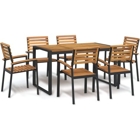 7-tlg. Garten-Essgruppe Massivholz Akazie und Metall