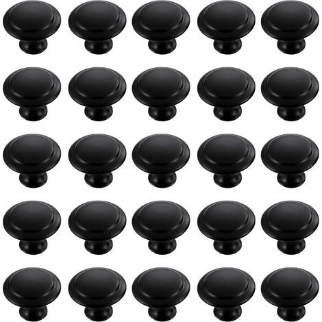 Set di 25 pomelli rotondi in acciaio inox nero per armadi, cassetti e credenze, con viti di montaggio (30 mm) (1/5)