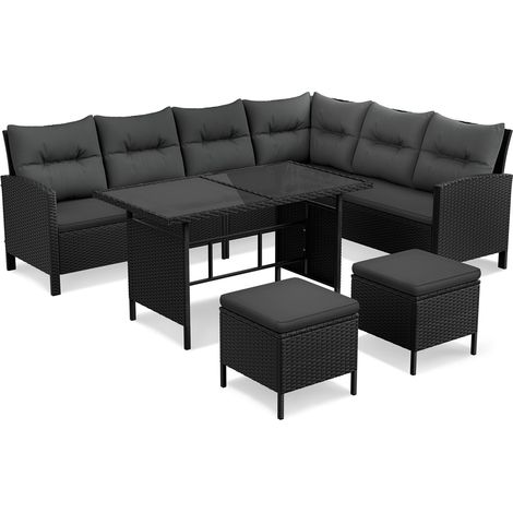 Yaheetech Ensemble de Chaises et Table Lot de Mobilier de Jardin 4 Pièces Canapés en Rotin Extérieur avec Table en Verre et Ottomans Meubles en Osier pour Balcon Terrasse Véranda Salon Noir/Gris (1/5)