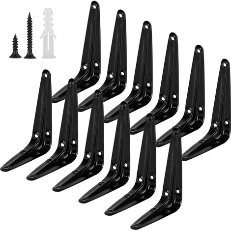 Lot de 12 équerres de support robustes en métal noir, en forme de L, 10 x 7,5 cm, avec vis (1/5)