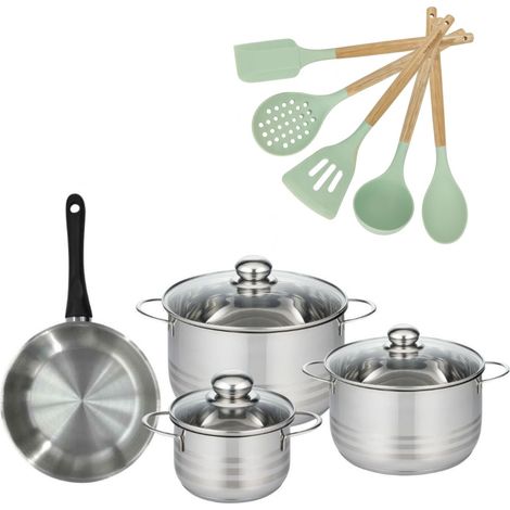 Lot Poêle 20cm Fackelmann Généva et 3 Faitouts 16/20/24cm Fackelmann Généva avec 5 ustensiles Océan (1/5)