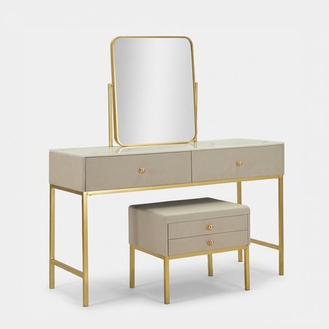 Coiffeuse de luxe avec miroir et tabouret design contemporain (1/5)