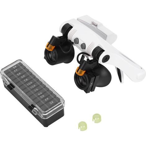 Loupe combinée multifonctionnelle à LED 21 avec lentille remplaçable pour inspection, montée sur la tête et dotée d'un éclairage LED. (1/5)