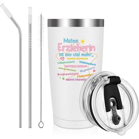 Thermobecher 600ml für Erzieherin, Abschiedsgeschenk Kindergarten, Weiß (1/5)