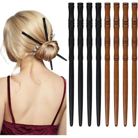 8pcs Bâtons à Cheveux en Bois, Rétro Baguette à Cheveux Forme de Bambou Bâton à Cheveux