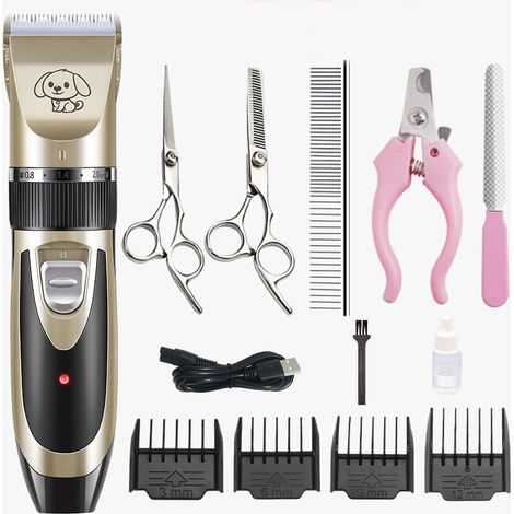 Cortadora de pelo profesional recargable para mascotas con accesorios, extraíble y lavable, para perros, gatos (oro negro) (1/5)