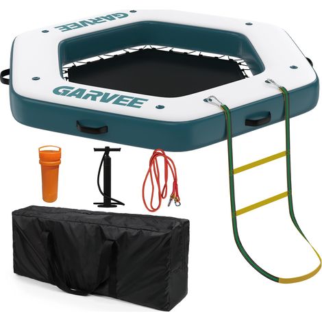 Plateforme flottante hexagonale 2,6x2,6 m –Maille respirante, antidérapante – Échelle amovible – 4-6 adultes – lac, plage (1/4)