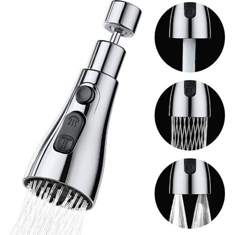 Douchette Robinet Cuisine 3 Modes- 360 Degres Embout pour Robinet Cuisine, Tete de Robinet, Mitigeur Evier Douchette, Rallonge pour Robinet de Cuisine (Argent)-RAPANDA (1/4)