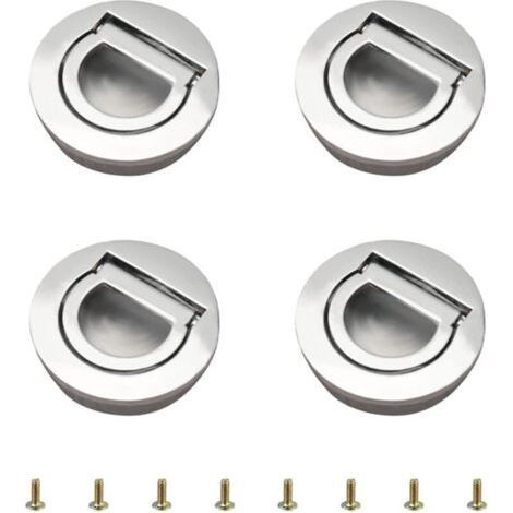 BUNTHAUS Lot de 4 (argent vif) poignées rondes avec anneau de traction intégré, poignées cachées tatami invisibles, quincaillerie de meuble avec vis pour armoire, tiroir (1/5)