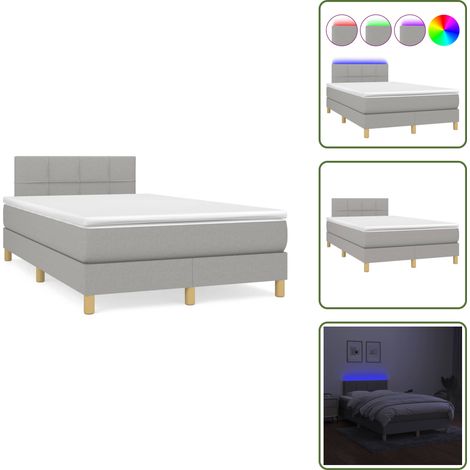Sommier à lattes de lit matelas LED gris clair 120x190 cm tissu - Sommier Tapissier - Matelas LED - Lit Gris Clair - Chambre À Coucher - Literie (1/5)