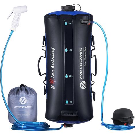Douches Camping 20L TPU Portable Sac avec Tuyau Amovible Long et Pression Pompe Buse de Affichage de la Thermomètre Pliable Léger Randonnée en Plein Air Escalade Sac de Bain (1/5)