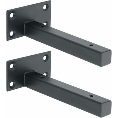 Équerre étagère industrielle à fixation murale – Acier inoxydable noir mat – Dimensions 150x80x45mm – Lot de 2 supports pour planche flottante - EJT150B-2P (1/5)