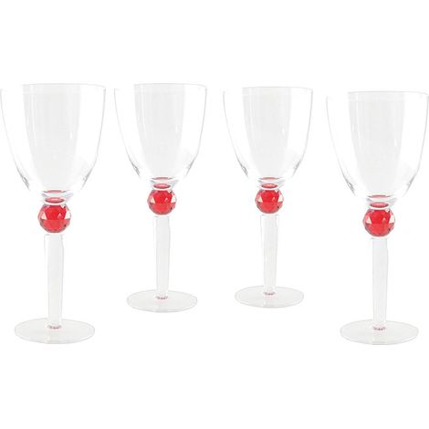 Lot de 4 verres à vin en verre transparent avec pied diamant rouge 9,4 x 9,4 x 23,4 cm - PANGIVO (1/3)