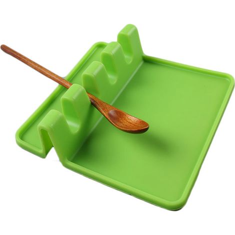Support de cuillère en silicone vert, tapis repose-cuillère, étagère de cuisine pour ustensiles de cuisson (1/3)