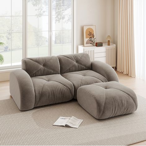 sofá modular 2 plazas con puf chenilla taupe OKMYHOME (1/5)