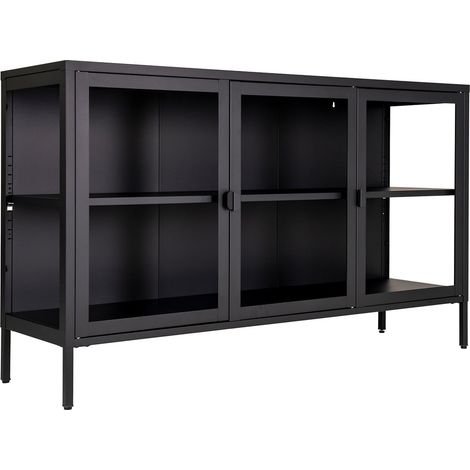 HENDRA - Buffet 3 Portes Verre et Acier Noir (1/5)