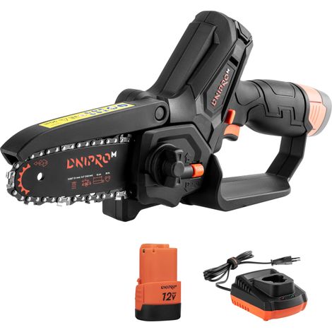 Dnipro-M Mini Motosierra CS-12 12V, Espada 12 cm, Longitud de Corte 10 cm, Tensor sin Herramientas, Batería 2Ah y Cargador (1/5)