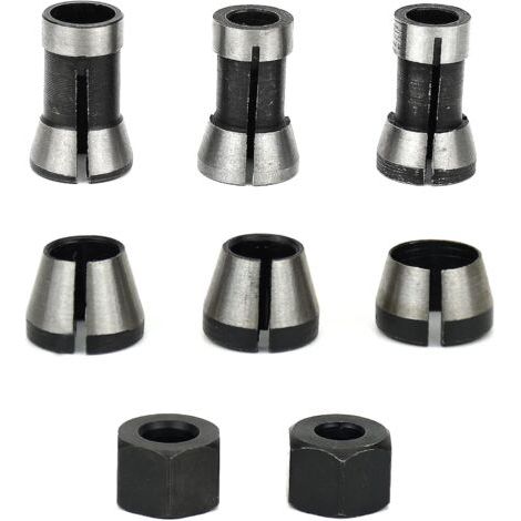 Fräsfutter - 6er Set, Bündigspannzange (6mm, 6,35mm, 8mm), Oberfräsenspannzange, Spannzangenadapter