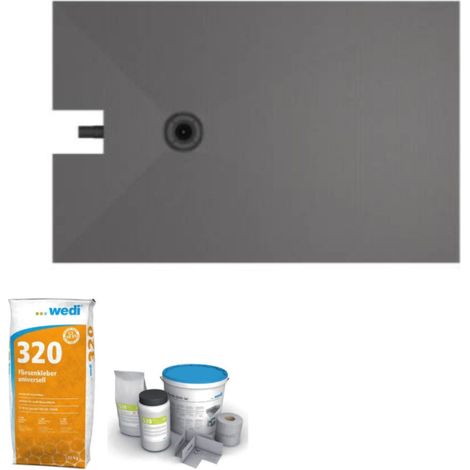 Wedi – Receveur de douche à carreler 160 x 100 cm – Bonde intégrée – Colle 320 incluse – Kit d'étanchéité pour installation facile