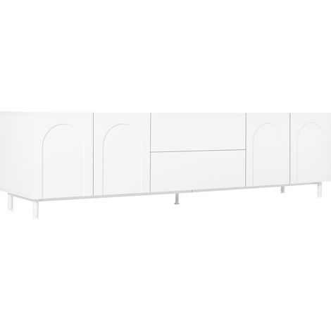 Weißes TV-Lowboard mit 4 Türen und 2 Schubladen, 180 x 40 x 48 cm, MDF und Spanplatte (1/5)