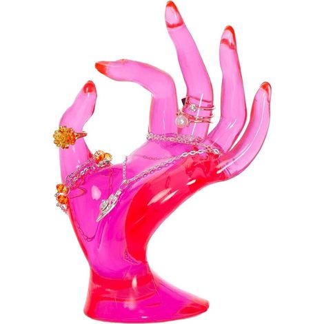 Présentoir à bijoux en forme de main pour bagues, bracelets, montres et autres objets de décoration (rose rouge) (1/5)
