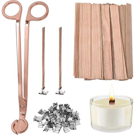 100 mèches en bois épais pour la fabrication de bougies, avec coupe-mèches. Mèches naturellement sans fumée pour une combustion longue durée. (1/5)