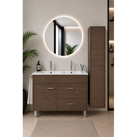 Mobile bagno con lavabo ORIGENBATH SAMOS senza specchio 120x45 cm doppio lavabo frassino tea con colonna (1/5)