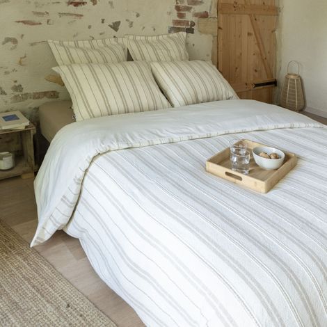 Parure de lit 240x220 coton rayure blanc Terre de Nuit Olympe - OLYMPE