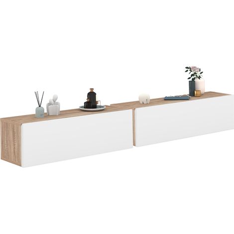 Set di 2 scaffali a parete ELYOS a 1 anta in legno e bianco (1/5)