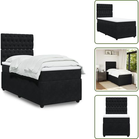 vidaXL Sommier à lattes de lit avec matelas Noir 90x190 cm Velours (1/5)