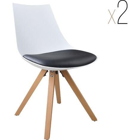 Esszimmerstuhl Gusto Weiß-Schwarz Küchenstuhl aus Holz mit Sitzschale + Sitzkissen aus Kunstleder 2 Stück (1/5)