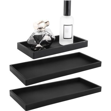 3pcs Plateaux Décoratifs en Silicone, Plateau Salle de Bain Noir (1/5)