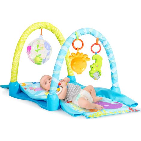 COSTWAY Meer Spieldecke multifunktional, Erlebnisdecke, Baby Gym umwandelbar, Krabbeldecke mit Spielbogen und Spiegel, Krabbeltunnel für Babys ab 0 Monaten