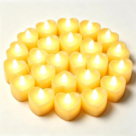 24 Pièces Bougie Cœur LED à Piles, Fausses Bougies Décoratives avec Bougie Chauffe Plat LED pour Décoration Romantique, Idéal pour Proposition, Saint-Valentin et Mariage (1/5)