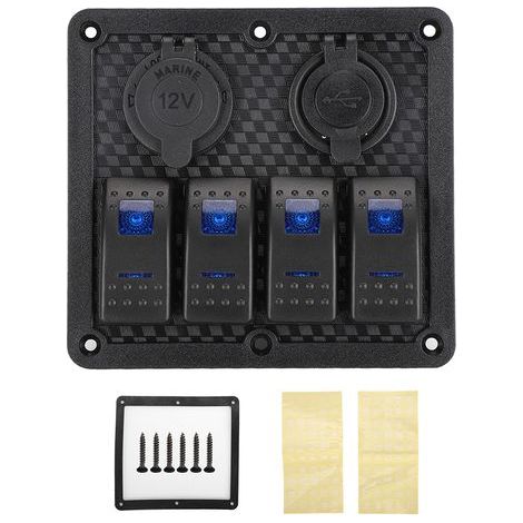 12V 24V Panneau 4 Interrupteurs à Bascule IP65 Étanche avec Allume-Cigare 2 Ports USB Auto Bateau (1/5)