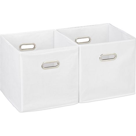 6 x Aufbewahrungsbox, Regalkorb ohne Deckel, Faltkiste mit Griff, Regalbox faltbar, Stoffbox quadratisch, 30 cm, weiß
