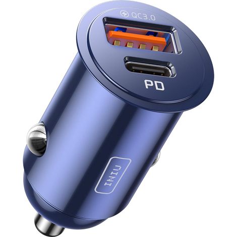 Allume Cigare USB C, 2 Ports 60W Charge Rapide Chargeur Voiture avec USB C et A, Prise Allume Cigare 12V pour 16 15 14 13 12 Pro Max Mini Plus S24 S39, Bleu  USB C et A, Prise Allume Cigare 12V pour 1 (1/5)