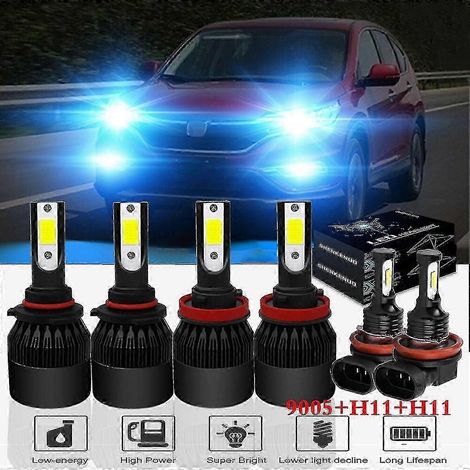 Phares 8000K H11 LED pour CR-V CRV 2015-2020 : feux de route et feux de croisement + feux antibrouillard H11, lot de 6 (2015-2020 (8000K bleu glacier)). (1/5)