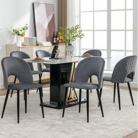 Lot de 6 chaises de salle à manger 47x44x84 cm en velours gris, dossier capitonné, stable – MEUBLIV (1/5)