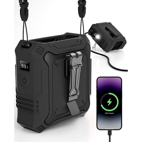 Ventilateur Ceinture Rechargeable, 8000 mAh, 5 Vitesses, 24 h d'autonomie, LED & SOS intégrés, pour Chantier, Camping & Extérieur (1/5)