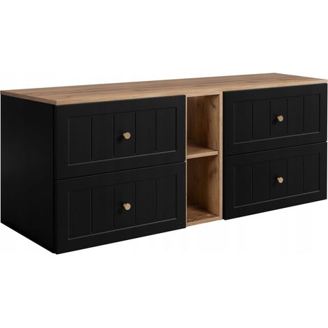 Meuble de Salle de Bain 140 cm - Noir et Chêne - Design Élégant - Soft Close et Pratique (1/5)