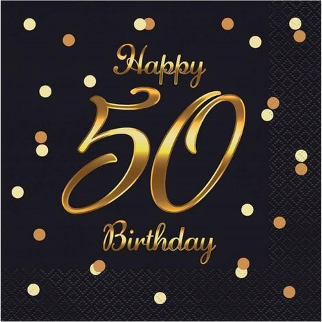 B&C Servietten „Alles Gute zum 50. Geburtstag“, Schwarz, 20 Stück (1/3)