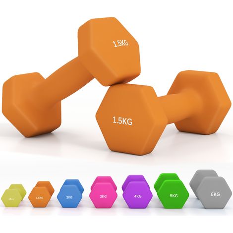 SPORTNOW Hexagonal Dumbbells Weights Pair 2 x 1.5kg-Orange (1/5)