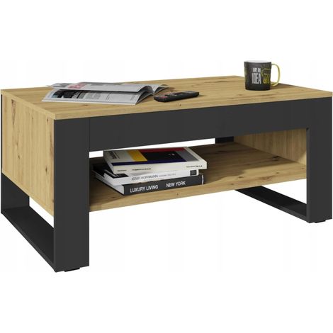 Tavolino FLOW, rovere wotan-nero, con ampio ripiano, tavolino 100 cm, loft retrò