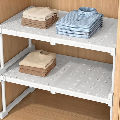 Étagère ajustable pour placard – Système de rangement empilable sans perçage – Structure en métal blanc pour placard et cuisine – Économise de l'espace pour salle de bain et appartement (1/5)