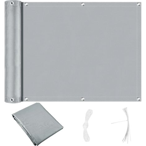 (Gris clair, 0,75 x 6 m) Écran/clôture d'intimité pour balcon, résistant aux UV, aux intempéries et à l'eau, convient aux appartements et aux terrasses. (1/4)
